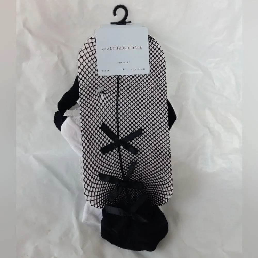 Anthropologie Set Of Two Fishnet Bow Socks NWT